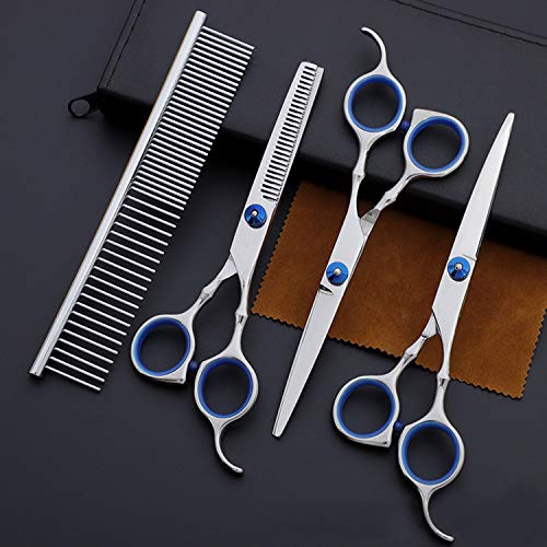 Mxcudu Professional Dog Grooming Scissors Set, 5 Pcs Pet Grooming Scissor with Straight Scissor, Thinning Scissor, Curve Scissor, Stainless Steel Comb