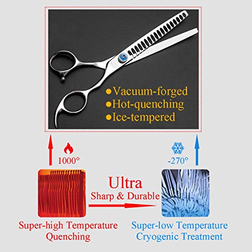 Moontay Professional Dog Grooming Chunkers Scissors, Upward Curved Pets Grooming Thinning/Blending Shears - Japan 440C Stainless Steel for Pet Groomers or Family DIY Use