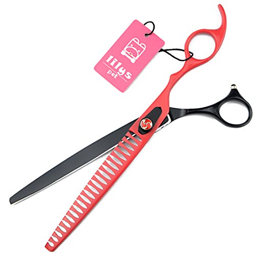 LILYS PET HIGH-END Series 8-Inch Japanese 440C Fishbone-Shaped Big Tooth Professional Pet Grooming Thinning Scissors with Beautiful Red Screw
