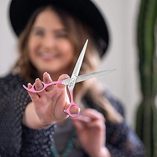 7 Inch Straight Dog Grooming Shears, professional 440C Japanese Stainless Steel Cutting Scissors, with Double Finger Rest Dog/Cat/Pet Hair Trimming, Cutting Shears for Groomers or Family DIY Use