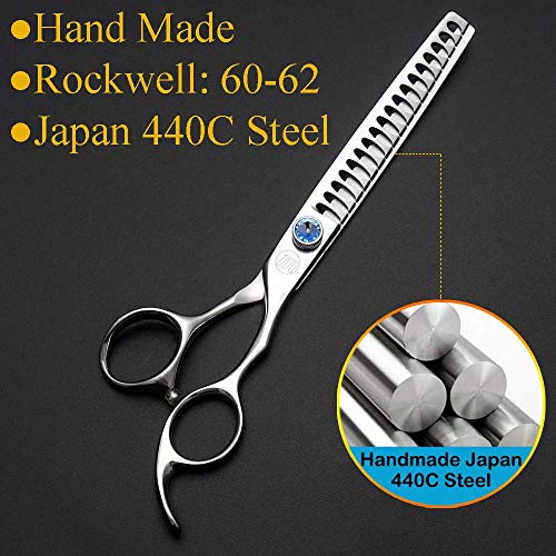 Moontay Professional Dog Grooming Chunkers Scissors, Upward Curved Pets Grooming Thinning/Blending Shears - Japan 440C Stainless Steel for Pet Groomers or Family DIY Use
