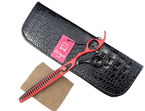 LILYS PET HIGH-END Series 8-Inch Japanese 440C Fishbone-Shaped Big Tooth Professional Pet Grooming Thinning Scissors with Beautiful Red Screw