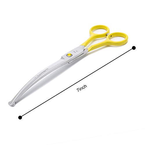 LovinPet Pet 7" Curved Scissor Right/Left-Handed Pet Round-Tip Grooming Stainless Steel Safety Trimming Shears for Dogs and Cats (Easy use Curved Scissor)