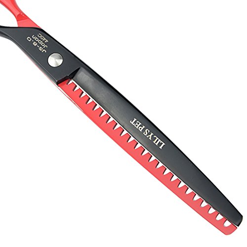 LILYS PET HIGH-END Series 8-Inch Japanese 440C Fishbone-Shaped Big Tooth Professional Pet Grooming Thinning Scissors with Beautiful Red Screw