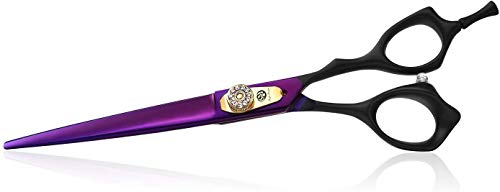Purple Dragon Professional 7.0/8.0 inch Pet Grooming Hair Cutting Scissor and 6.75/8.0 inch Dog Chunker Shear - Japan 440C Stainless Steel for Pet Groomer or Family DIY Use (Cutting Scissor)