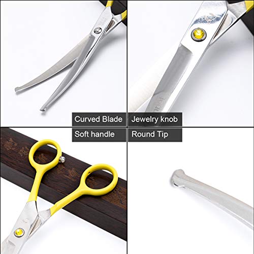 LovinPet Pet 7" Curved Scissor Right/Left-Handed Pet Round-Tip Grooming Stainless Steel Safety Trimming Shears for Dogs and Cats (Easy use Curved Scissor)