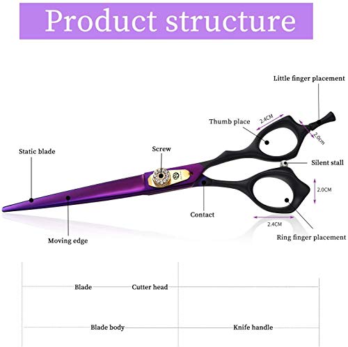 Purple Dragon Professional 7.0/8.0 inch Pet Grooming Hair Cutting Scissor and 6.75/8.0 inch Dog Chunker Shear - Japan 440C Stainless Steel for Pet Groomer or Family DIY Use (Cutting Scissor)