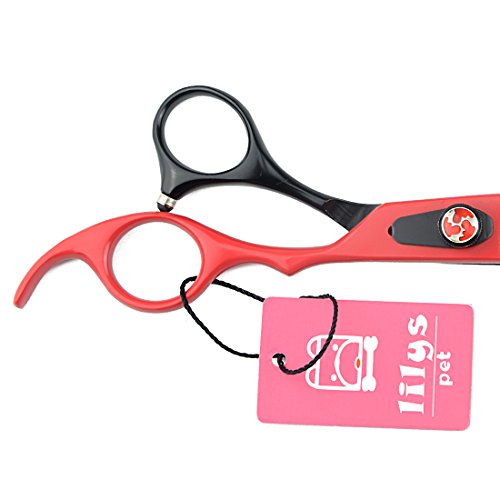 LILYS PET HIGH-END Series 8-Inch Japanese 440C Fishbone-Shaped Big Tooth Professional Pet Grooming Thinning Scissors with Beautiful Red Screw