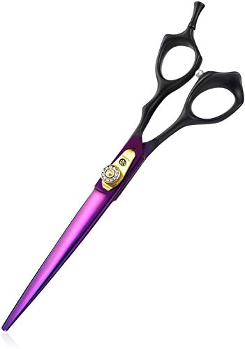 Purple Dragon Professional 7.0/8.0 inch Pet Grooming Hair Cutting Scissor and 6.75/8.0 inch Dog Chunker Shear - Japan 440C Stainless Steel for Pet Groomer or Family DIY Use (Cutting Scissor)