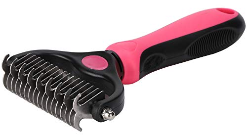 Nidawi Dog Brush Pet Dematting Grooming Comb Undercoat Rake Deshedding Tool for Long Coats Dogs & Cats (Large, Red)
