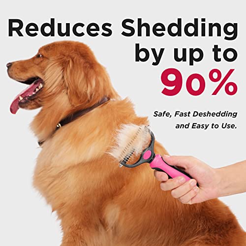 Nidawi Dog Brush Pet Dematting Grooming Comb Undercoat Rake Deshedding Tool for Long Coats Dogs & Cats (Large, Red)