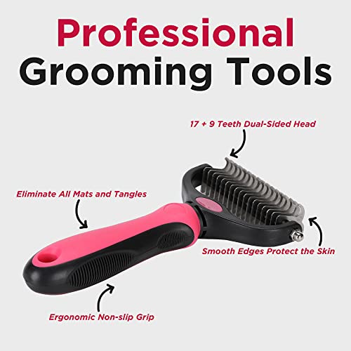 Nidawi Dog Brush Pet Dematting Grooming Comb Undercoat Rake Deshedding Tool for Long Coats Dogs & Cats (Large, Red)