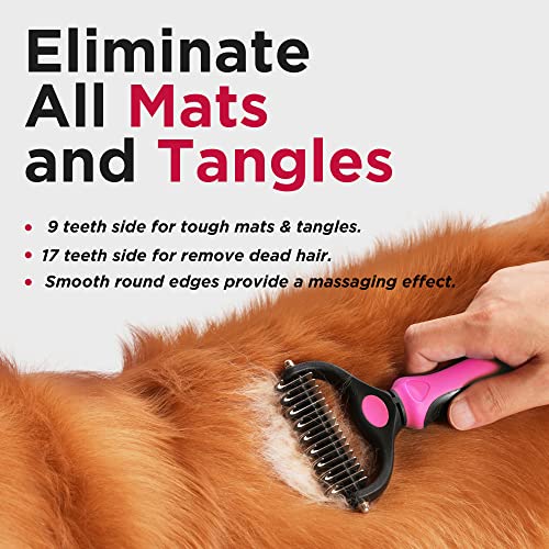 Nidawi Dog Brush Pet Dematting Grooming Comb Undercoat Rake Deshedding Tool for Long Coats Dogs & Cats (Large, Red)