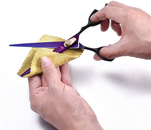 Dream Reach 7.0 inches Professional Decompressed Elastic Handle Pet Grooming Scissors Set,Straight & Chunker & 2 Curved Scissors 4pcs Set for Dog Grooming (Purple) (Cutting Scissor)