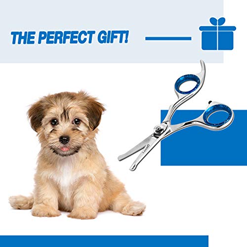 Laazar Pro Dog Grooming Scissors, Straight Pet Grooming Shears, with Safety Round Tip, Ball Point for Easy and Safe use. | Premium Sharp Long Lasting Professional Hair Trimming Scissors (4.5 Inches)