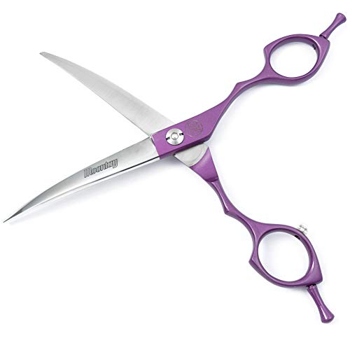 Moontay 6.5" Professional Curved Pet Grooming Scissor, Dog Cat Grooming Shear/Scissor Hair Cutting Shear with Double Finger Rests, 440C Japanese Stainless Steel Grooming Scissor, Purple