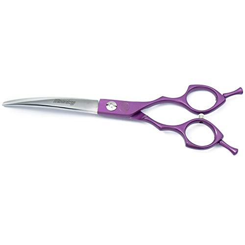 Moontay 6.5" Professional Curved Pet Grooming Scissor, Dog Cat Grooming Shear/Scissor Hair Cutting Shear with Double Finger Rests, 440C Japanese Stainless Steel Grooming Scissor, Purple