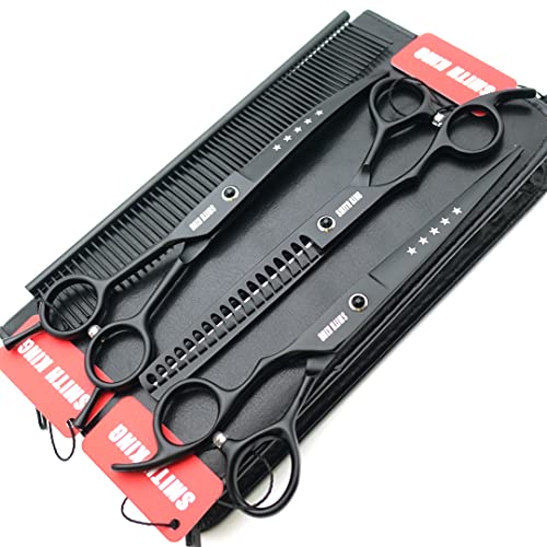 7.0 inches Professional Dog Grooming Scissors Set Straight & thinning & Curved & chunkers 4pcs in 1 Set with comb for left-handed & right handed