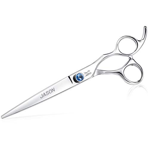 JASON 7" Straight Dog Grooming Scissors, Ergonomic Pets Grooming Shears, Premium Cats Trimming Kit with Offset Handle and Jewelled Screw, Sharp, Comfortable, Durable, Light-weight