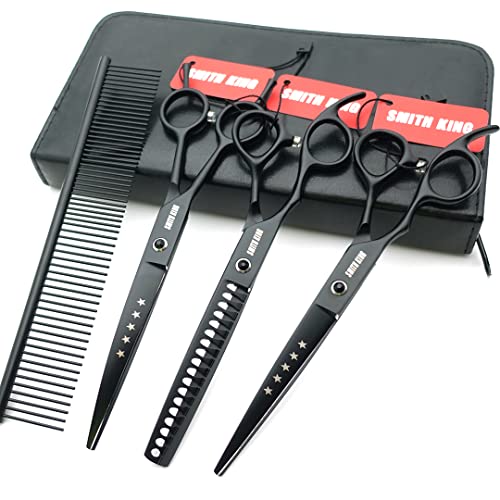 7.0 inches Professional Dog Grooming Scissors Set Straight & thinning & Curved & chunkers 4pcs in 1 Set with comb for left-handed & right handed