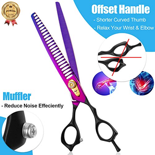 8 Inch Straight Dog Grooming Scissors Professional Pet Chunker Shears Safety Noiseless Blunt Tip Trimming Shearing for Dogs Cats Japanese Stainless Steel Purple