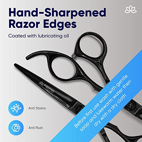 Equinox Professional Razor Edge Hair Cutting Scissors 6.5" Barber Shears (Matte Black)