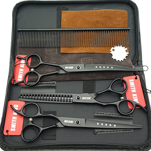 7.0 inches Professional Dog Grooming Scissors Set Straight & thinning & Curved & chunkers 4pcs in 1 Set with comb for left-handed & right handed