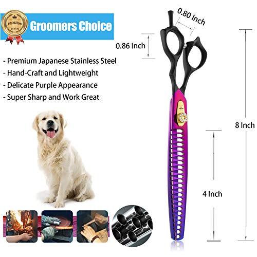 8 Inch Straight Dog Grooming Scissors Professional Pet Chunker Shears Safety Noiseless Blunt Tip Trimming Shearing for Dogs Cats Japanese Stainless Steel Purple