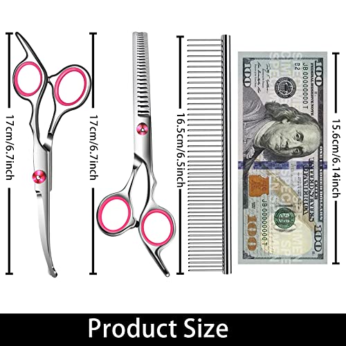 Pet Grooming Set: Pink Scissors, Thinning, Curved