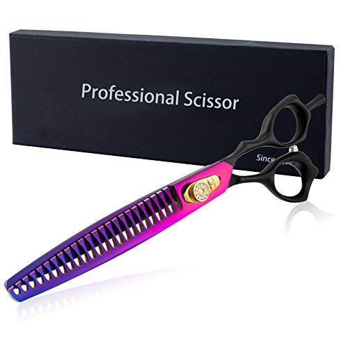 8 Inch Straight Dog Grooming Scissors Professional Pet Chunker Shears Safety Noiseless Blunt Tip Trimming Shearing for Dogs Cats Japanese Stainless Steel Purple