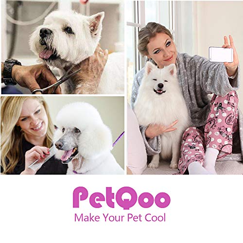 PetQoo Dog Grooming Scissors with Safety Round Tips, Heavy Duty Titanium Pet Grooming Shears Kit, Professional Thinning, Straight Trimmer Scissors with Comb for Dogs and Cats (Set of 3 Pink)