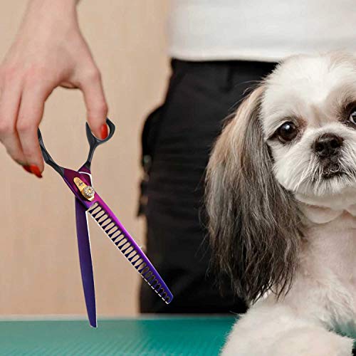 8 Inch Straight Dog Grooming Scissors Professional Pet Chunker Shears Safety Noiseless Blunt Tip Trimming Shearing for Dogs Cats Japanese Stainless Steel Purple