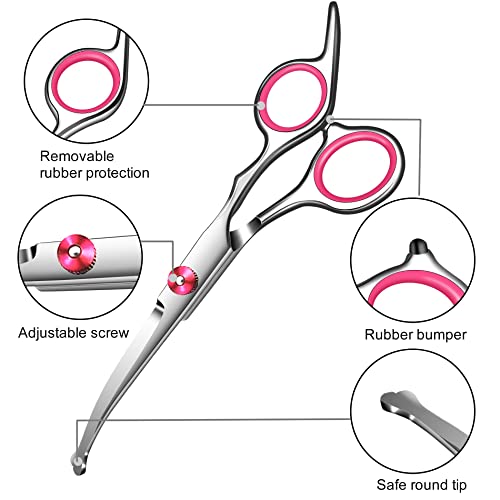 Pet Grooming Set: Pink Scissors, Thinning, Curved