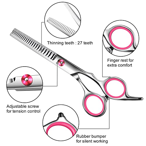 Pet Grooming Set: Pink Scissors, Thinning, Curved