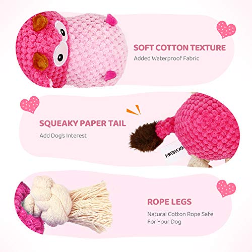 IOKHEIRA Dog Squeaky Toys, Tug of War Dog Plush Toy for Large Breed, Cute Animals Toys with Cotton Material and Crinkle Paper,Tough Chewing Toys for Puppy Breed (Shocking Pink, Cattle)