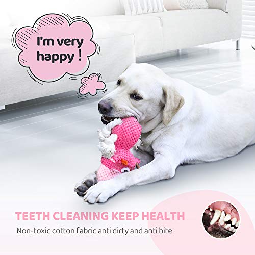 IOKHEIRA Dog Squeaky Toys, Tug of War Dog Plush Toy for Large Breed, Cute Animals Toys with Cotton Material and Crinkle Paper,Tough Chewing Toys for Puppy Breed (Shocking Pink, Cattle)