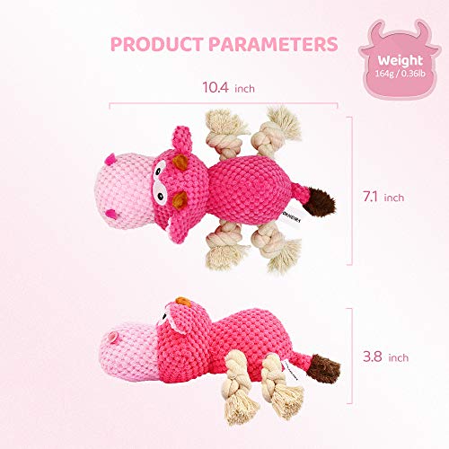 IOKHEIRA Dog Squeaky Toys, Tug of War Dog Plush Toy for Large Breed, Cute Animals Toys with Cotton Material and Crinkle Paper,Tough Chewing Toys for Puppy Breed (Shocking Pink, Cattle)