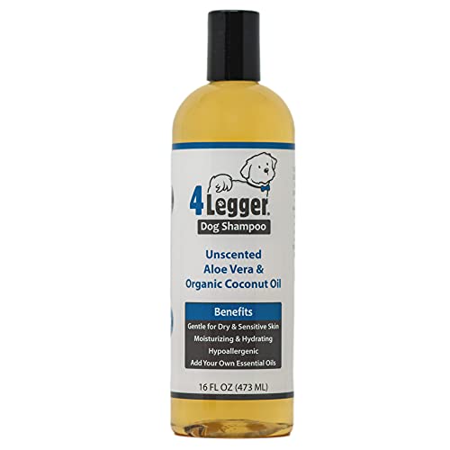 4-Legger Certified Organic Hypoallergenic All Natural Aloe Dog Shampoo - Unscented - Gentle Moisturizing - Conditioning for Soothing Relief of Dry, Itchy, Sensitive Allergy Skin - Made in USA - 16 oz