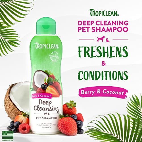 TropiClean Berry & Coconut Deep Cleansing Shampoo for Pets, 20oz - Effective Cleansing for Smelly Dogs and Cats, Made in the USA