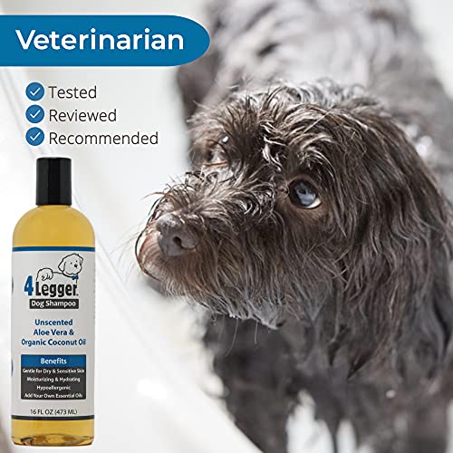4-Legger Certified Organic Hypoallergenic All Natural Aloe Dog Shampoo - Unscented - Gentle Moisturizing - Conditioning for Soothing Relief of Dry, Itchy, Sensitive Allergy Skin - Made in USA - 16 oz