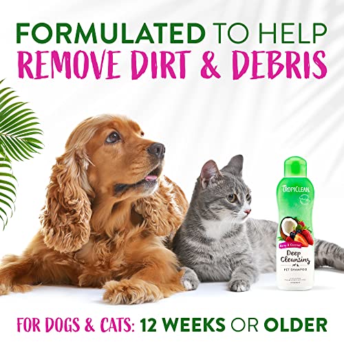 TropiClean Berry & Coconut Deep Cleansing Shampoo for Pets, 20oz - Effective Cleansing for Smelly Dogs and Cats, Made in the USA