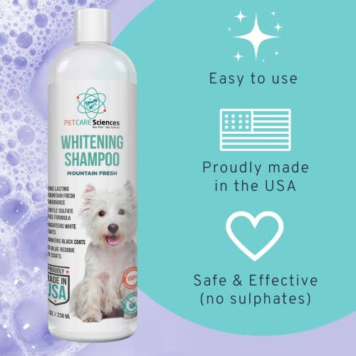 Dog Whitening Shampoo, Gentle Sulfate Free Formula, Brightens White and Darkens Black Coats, Dog Shampoo Proudly Made In The USA (8 fl oz)