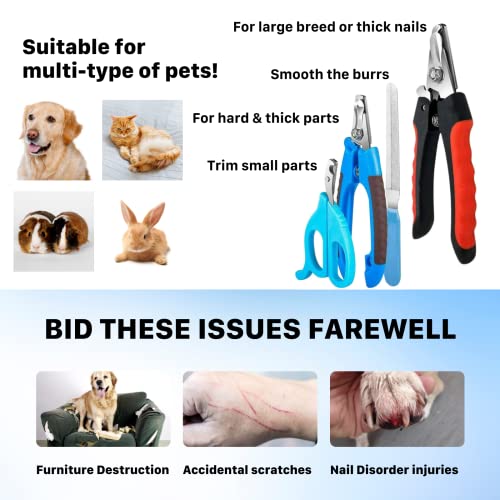 Bobocawa Dog Nail Clippers Trimmer Set - Safety Guard to Avoid Over-Cutting Big Clipper for Thick Nails Razor Sharp Blades Professional at Home Grooming Dog Cat Rabbit
