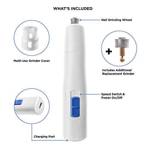 Home Zone Pet Electric Nail Grinder - 2-Speed Professional Pet Nail Trimmer with Replacement Grooming Wheel