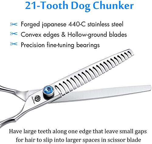 6.5" Professional Silver Pet Grooming Scissors, Dog Chunker Shears, Dog Thinning Scissor, Puppy Grooming Tools with Bag