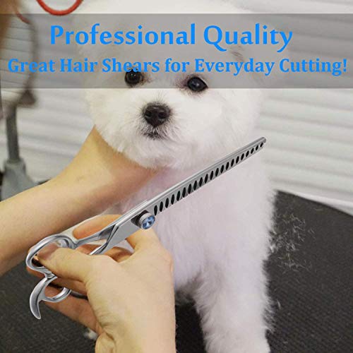6.5" Professional Silver Pet Grooming Scissors, Dog Chunker Shears, Dog Thinning Scissor, Puppy Grooming Tools with Bag