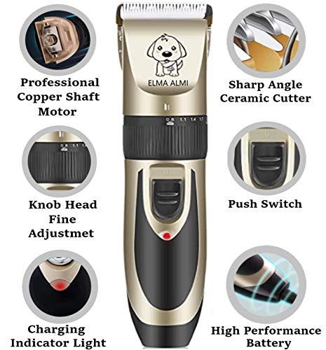 ELMA ALMI Dog Clippers for Grooming - Dog Grooming Clippers, Dog Clippers Low Noise Pet Clippers Rechargeable, Dog Grooming Kit, Dog Trimmers Clippers Professional
