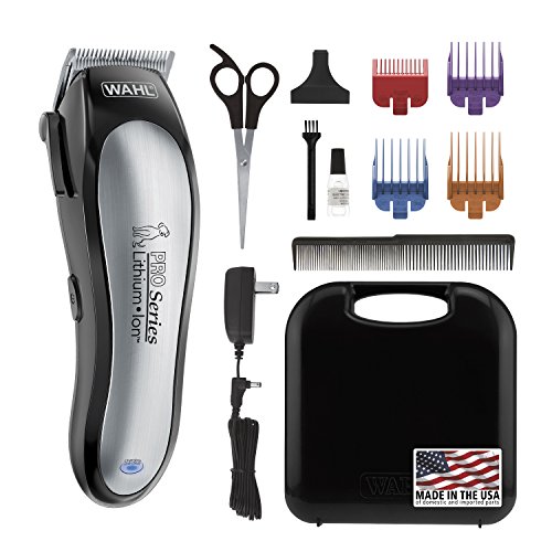 Wahl Lithium Ion Pro Series Cordless Animal Clippers  Rechargeable, Quiet, Low Noise, Heavy-Duty, Electric Dog & Cat Grooming Kit for Small & Large Breeds with Thick to Heavy Coats  Model 9766,Black and Silver