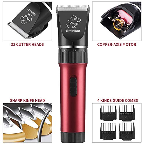 Sminiker Low Noise Cat and Dog Clippers Rechargeable Cordless Pet Clippers Grooming Kit with Storage Bag 5 Speed Professional Animal Clippers Pet Grooming Kit