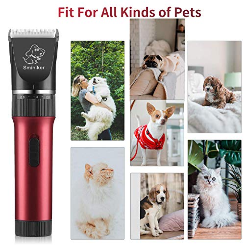 Sminiker Low Noise Cat and Dog Clippers Rechargeable Cordless Pet Clippers Grooming Kit with Storage Bag 5 Speed Professional Animal Clippers Pet Grooming Kit